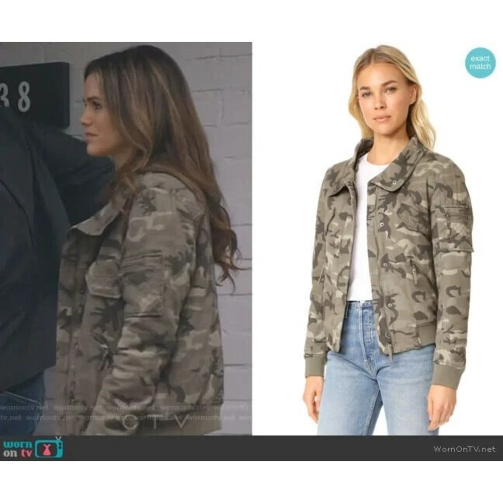 Generation Love Fran Camo Bomber Jacket Raccoon Fur Trim Hooded Coat XS Green